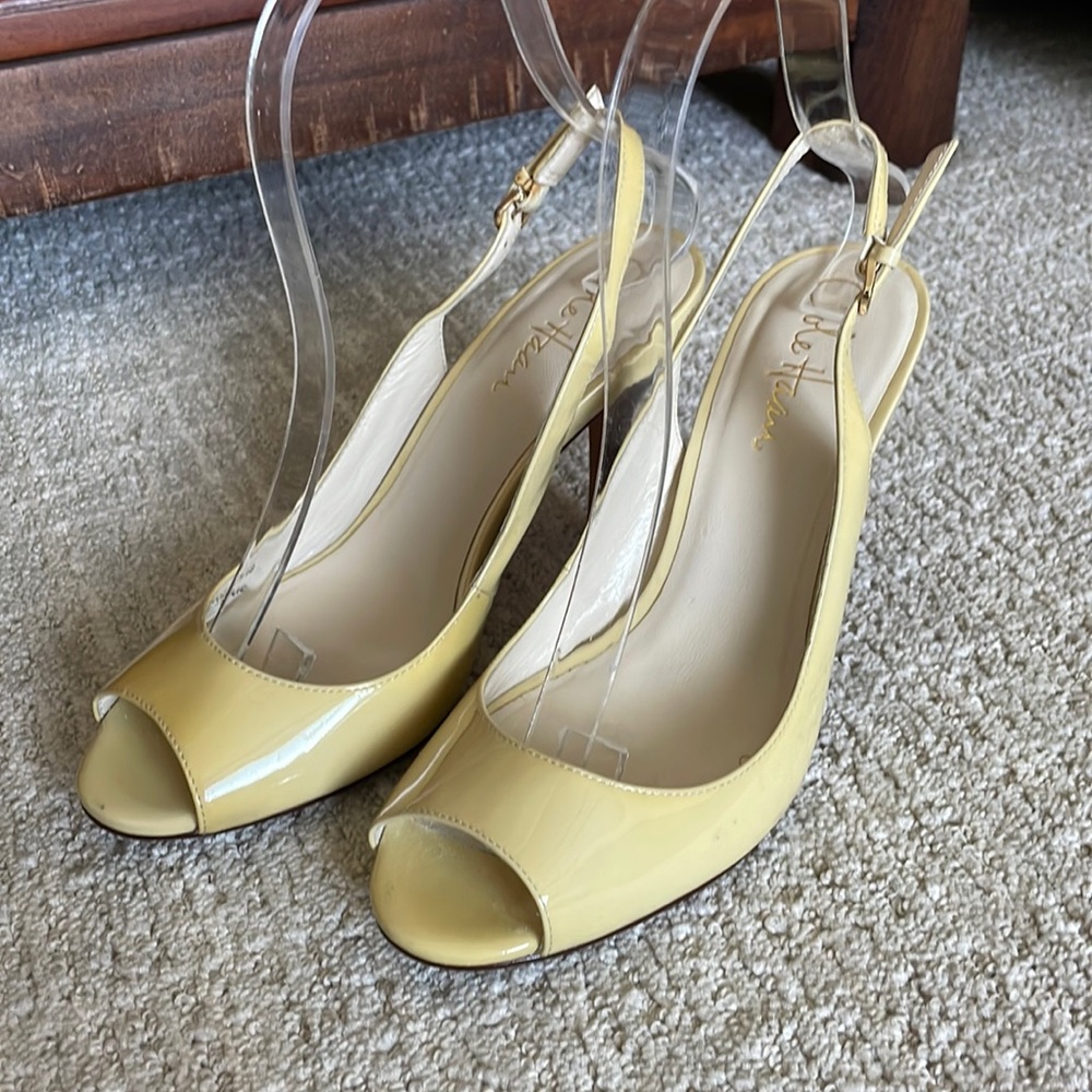 Cole Haan Nike Air Patent Leather Peep-Toe Sling-backs, Pale Yellow, size 6